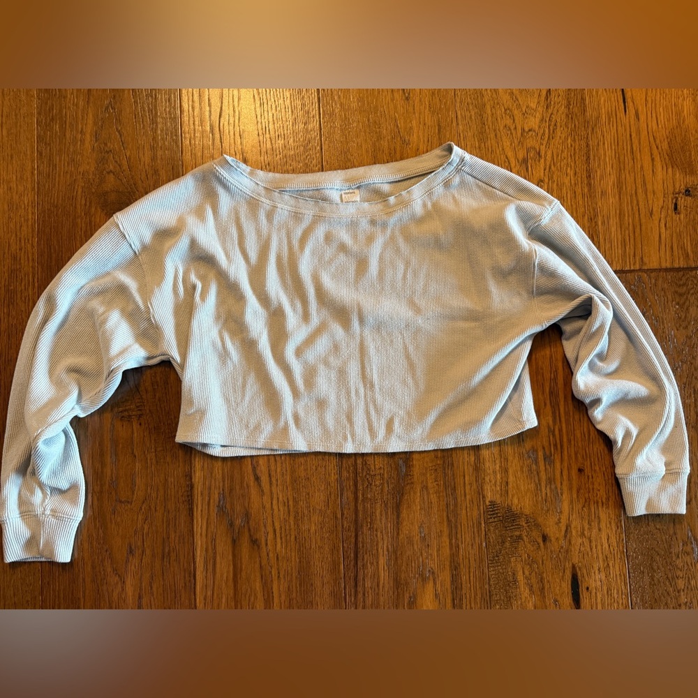 Gilly Hicks Soft Gray Waffle Knit Crop Top Off the Shoulder